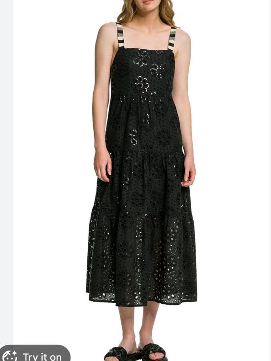 Desigual Dresses & Skirts - Desigual Black Eyelet Sequin Tiered Maxi Dress Womens M Leah Casual Boho Cotton